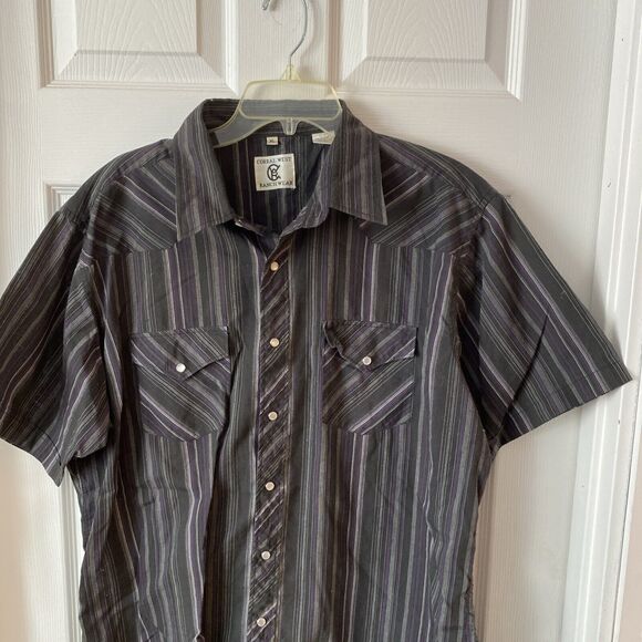 Corral West Ranch Wear Shirt Men’s Size XL Pearl Snap Striped Short Sleeve - Picture 4 of 11